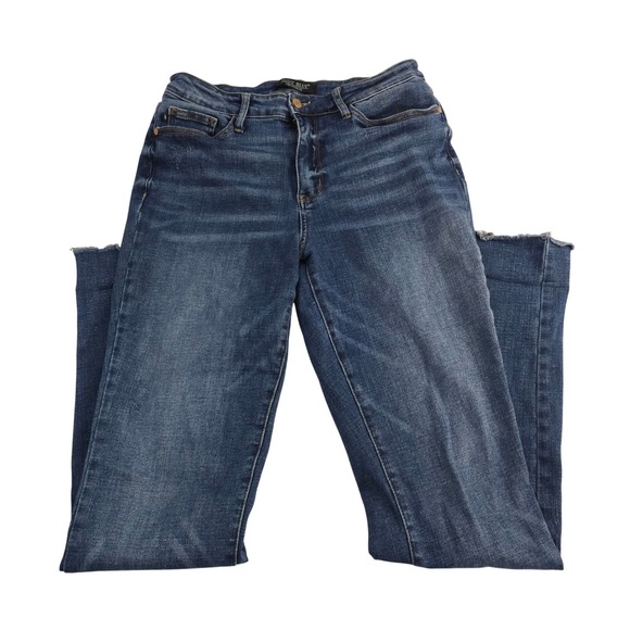 Judy Blue Distressed Hem High Waist Denim Jeans Size 11/30 Medium Wash - Picture 1 of 11